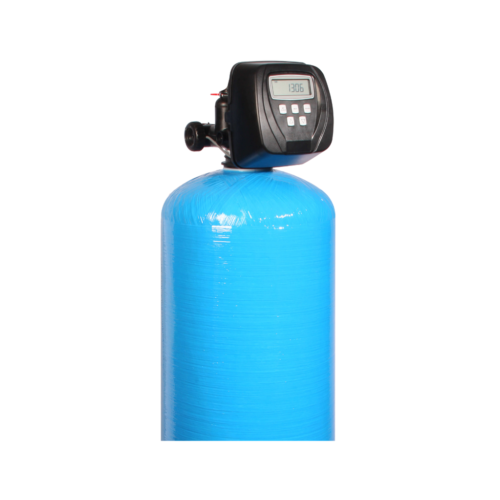 Detailaanzicht zijkant Actief koolstoffilter met backwash in drukvat 10x54 voor chloor verwijderen uit drinkwater en smaak verbeteren