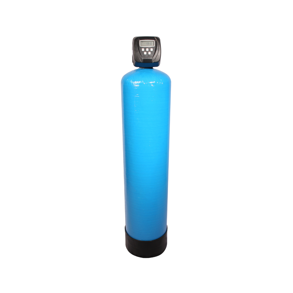 Vooraanzicht Actief koolstoffilter met backwash in drukvat 13x54 voor chloor verwijderen uit drinkwater en smaak verbeteren