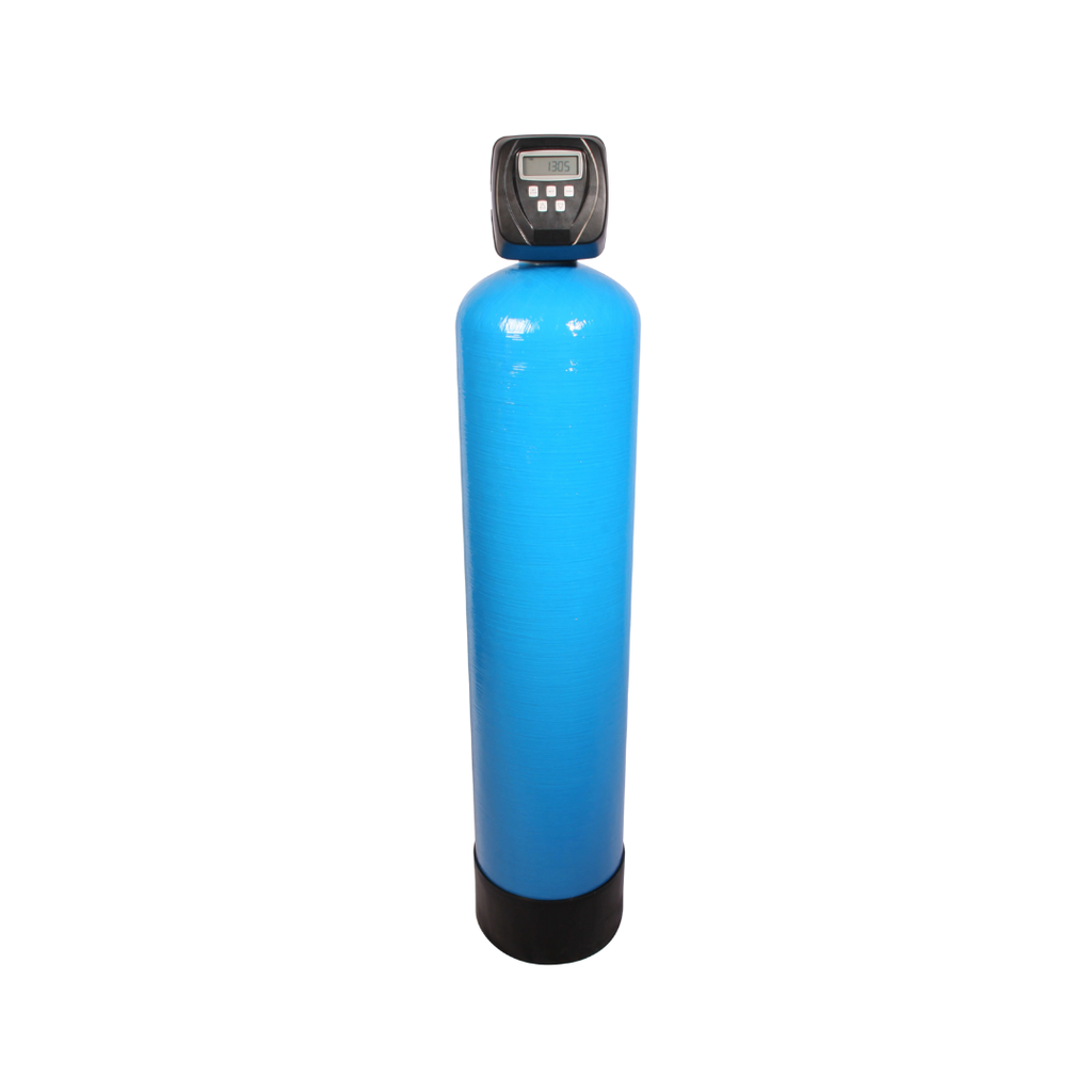 Vooraanzicht Actief koolstoffilter met backwash in drukvat 12x52 voor chloor verwijderen uit drinkwater en smaak verbeteren