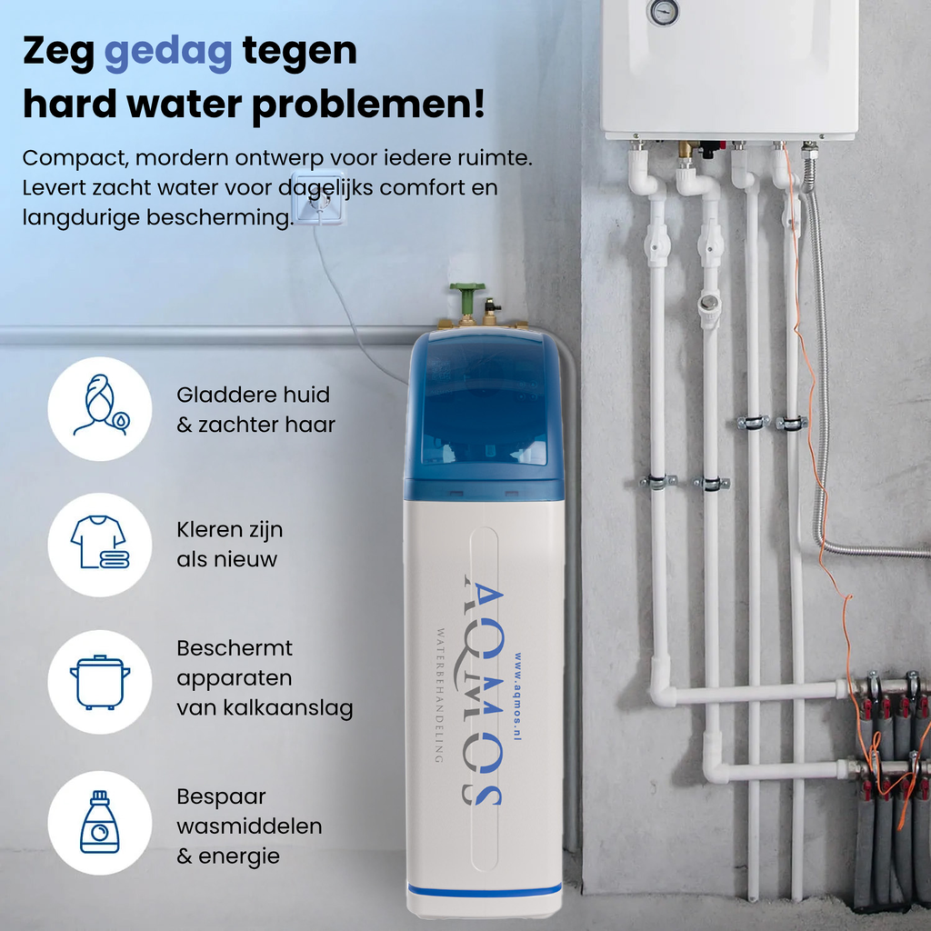 AQMOS R2D2-48 Waterontharder aangesloten bij cv ketel